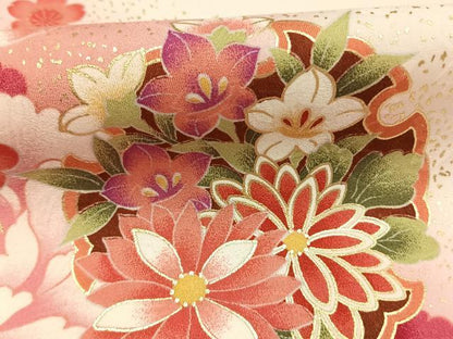 平和屋着物●「anan」ブランド　小振袖　二尺袖　草花文　暈し染め　金彩　洗える着物　AABH0580fy