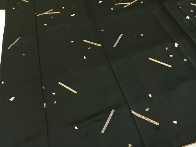 平和屋着物●人形作家・ホリヒロシ　小紋　横笛　黒地　金彩　正絹　逸品　AABH0582fy