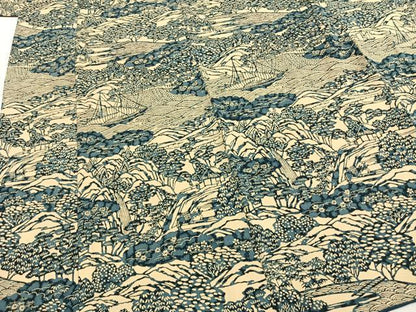 平和屋着物●上質な小紋　藍　型染め　風景文　正絹　逸品　AABH0584fy