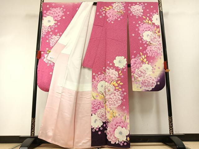 平和屋着物●豪華振袖　草花文　暈し染め　金糸　銀通し地　やまと誂製　正絹　逸品　AABH0586fy