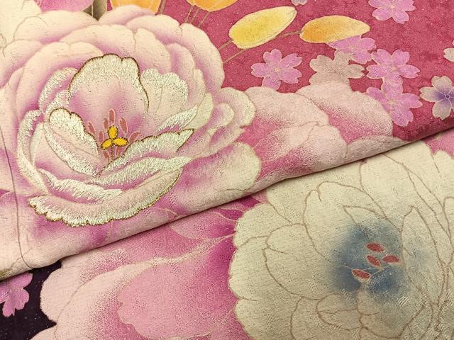 平和屋着物●豪華振袖　草花文　暈し染め　金糸　銀通し地　やまと誂製　正絹　逸品　AABH0586fy