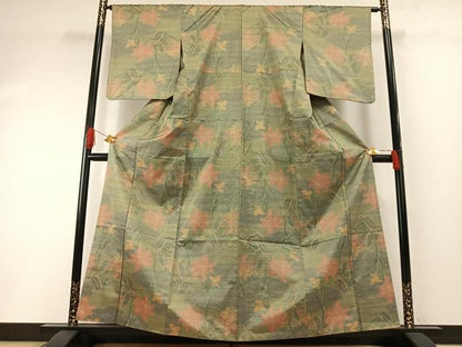 平和屋着物●上質な紬　草花文　正絹　逸品　AABH0588fy