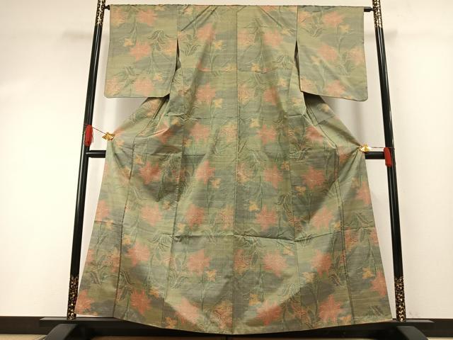 平和屋着物●上質な紬　草花文　正絹　逸品　AABH0588fy