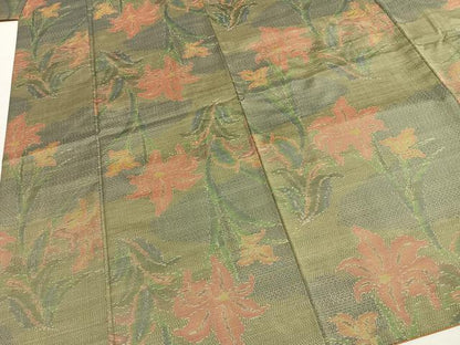 平和屋着物●上質な紬　草花文　正絹　逸品　AABH0588fy