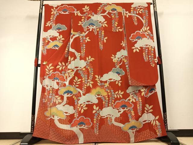 平和屋着物●豪華振袖　型染め　枝松文　鬼しぼ縮緬　正絹　逸品　AABH0590fy