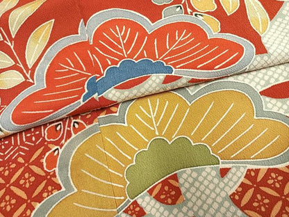 平和屋着物●豪華振袖　型染め　枝松文　鬼しぼ縮緬　正絹　逸品　AABH0590fy