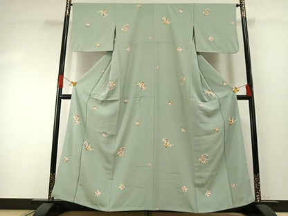 平和屋着物●上質な小紋　友禅　雪輪花文　金彩　正絹　逸品　AABH0591fy