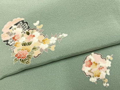 平和屋着物●上質な小紋　友禅　雪輪花文　金彩　正絹　逸品　AABH0591fy