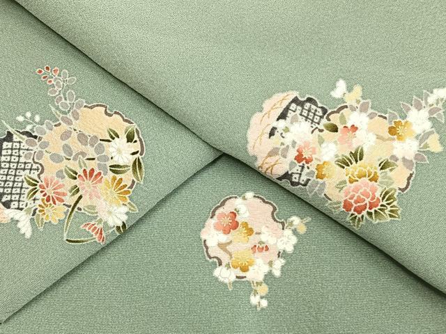 平和屋着物●上質な小紋　友禅　雪輪花文　金彩　正絹　逸品　AABH0591fy