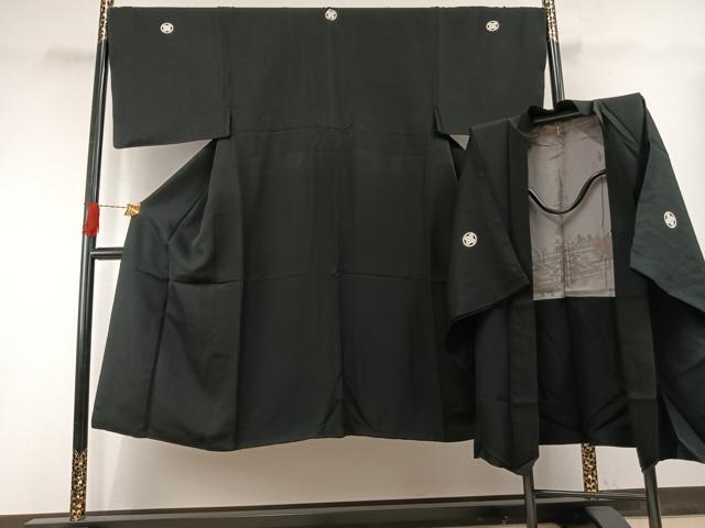 平和屋着物●男性　黒紋付　羽織セット　正絹　逸品　AABH0592fy