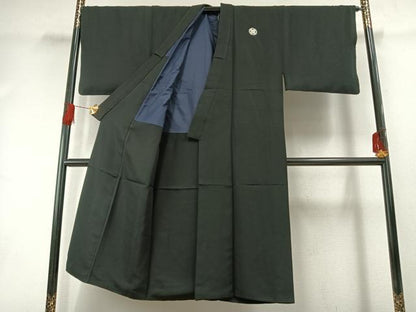 平和屋着物●男性　黒紋付　羽織セット　正絹　逸品　AABH0592fy