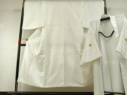平和屋着物●男性　白紋付　羽織セット　菱地紋　キングサイズ　AABH0594fy