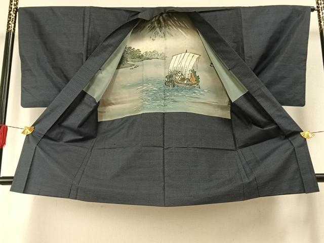 平和屋着物●男性　本場村山大島紬　アンサンブル　長襦袢(無双仕立て)セット　亀甲柄　正絹　逸品　AABH0595fy