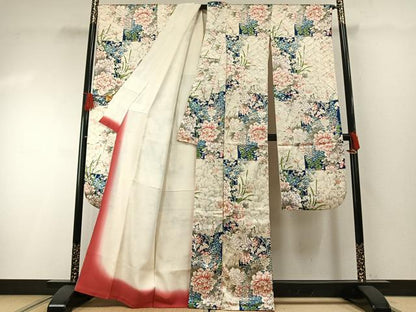平和屋着物●豪華振袖　手描き　草花文　金彩　正絹　逸品　AABH0597fy