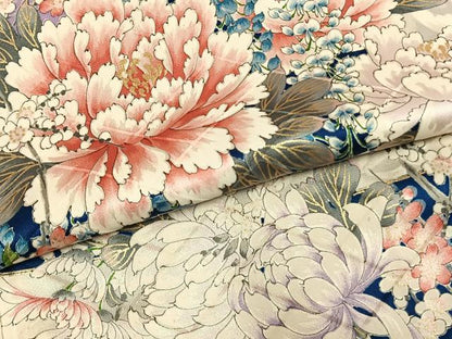 平和屋着物●豪華振袖　手描き　草花文　金彩　正絹　逸品　AABH0597fy