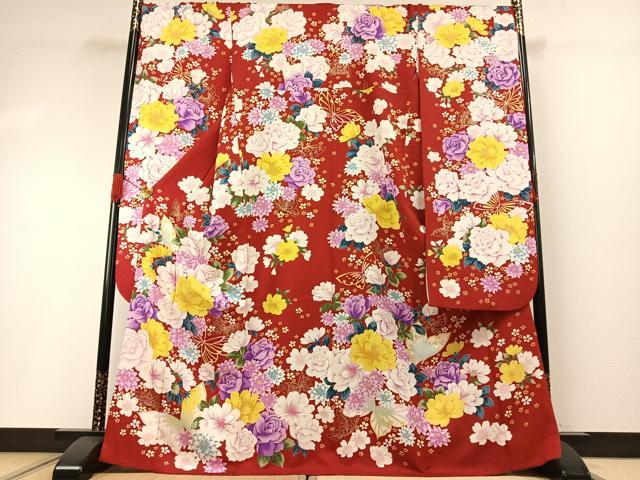 平和屋着物●豪華振袖　花蝶文　金彩　正絹　逸品　AABH0598fy