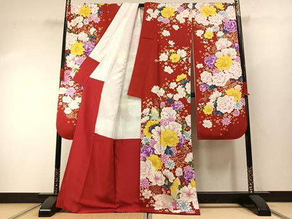 平和屋着物●豪華振袖　花蝶文　金彩　正絹　逸品　AABH0598fy
