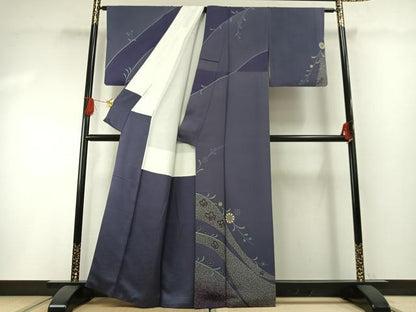 平和屋着物●森英恵・HANAE MORI　訪問着　駒刺繍　吉祥花文　金彩　正絹　逸品　AABH0602fy