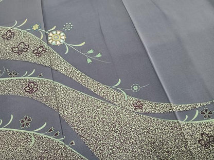 平和屋着物●森英恵・HANAE MORI　訪問着　駒刺繍　吉祥花文　金彩　正絹　逸品　AABH0602fy