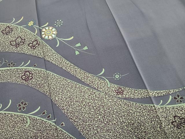 平和屋着物●森英恵・HANAE MORI　訪問着　駒刺繍　吉祥花文　金彩　正絹　逸品　AABH0602fy