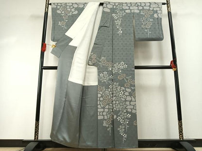 平和屋着物●訪問着　絞り　舞花文　正絹　逸品　AABH0603fy