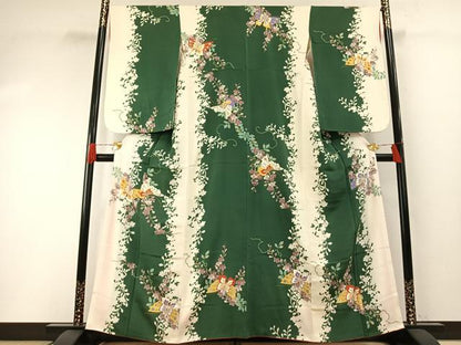 平和屋着物●訪問着　花蝶文　金彩　鬼しぼ縮緬　正絹　逸品　AABH0607fy