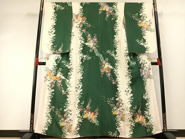 平和屋着物●訪問着　花蝶文　金彩　鬼しぼ縮緬　正絹　逸品　AABH0607fy
