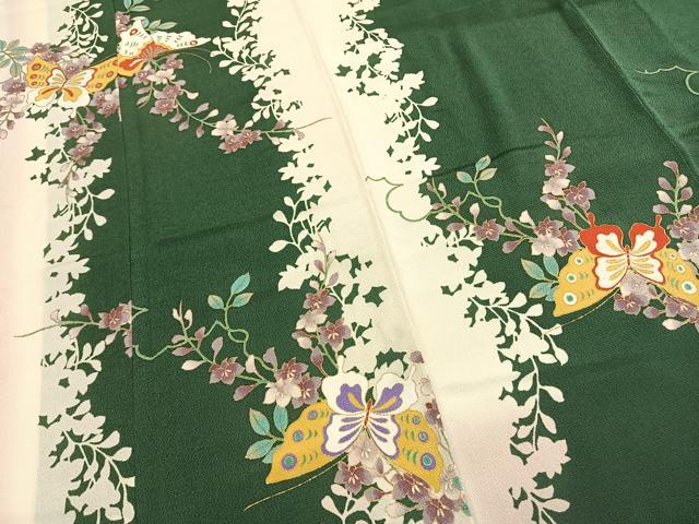 平和屋着物●訪問着　花蝶文　金彩　鬼しぼ縮緬　正絹　逸品　AABH0607fy