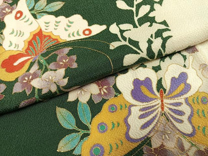 平和屋着物●訪問着　花蝶文　金彩　鬼しぼ縮緬　正絹　逸品　AABH0607fy
