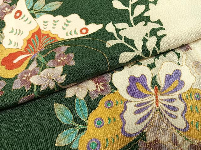 平和屋着物●訪問着　花蝶文　金彩　鬼しぼ縮緬　正絹　逸品　AABH0607fy
