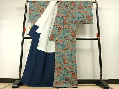 平和屋着物●上質な小紋　紅型　花鳥文　正絹　逸品　AABH0612fy