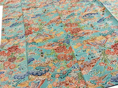 平和屋着物●上質な小紋　紅型　花鳥文　正絹　逸品　AABH0612fy