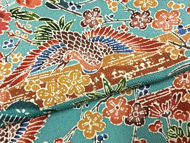平和屋着物●上質な小紋　紅型　花鳥文　正絹　逸品　AABH0612fy