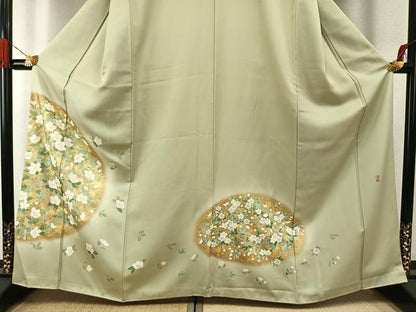 平和屋着物●訪問着　友禅　作家物　草花文　暈し染め　金彩　正絹　逸品　AABH0614fy