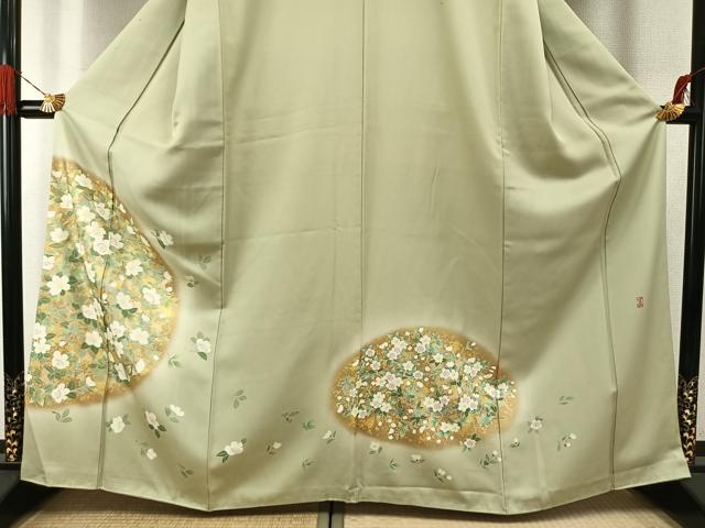 平和屋着物●訪問着　友禅　作家物　草花文　暈し染め　金彩　正絹　逸品　AABH0614fy