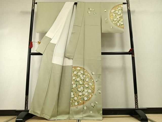平和屋着物●訪問着　友禅　作家物　草花文　暈し染め　金彩　正絹　逸品　AABH0614fy