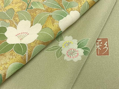 平和屋着物●訪問着　友禅　作家物　草花文　暈し染め　金彩　正絹　逸品　AABH0614fy