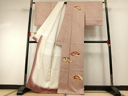 平和屋着物●訪問着　駒刺繍　総絞り　扇面花文　正絹　逸品　AABH0620fy
