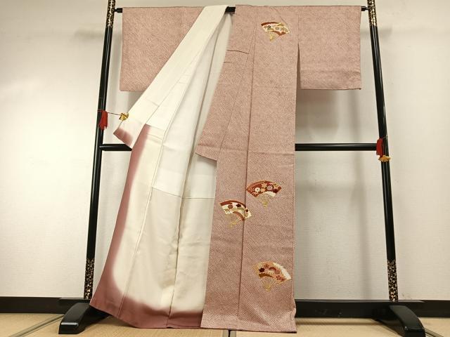 平和屋着物●訪問着　駒刺繍　総絞り　扇面花文　正絹　逸品　AABH0620fy