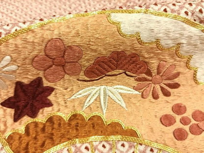 平和屋着物●訪問着　駒刺繍　総絞り　扇面花文　正絹　逸品　AABH0620fy