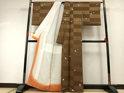 平和屋着物●友禅作家の巨匠　浅井青仁　小紋　花唐草文　金彩　正絹　逸品　AABH0623fy