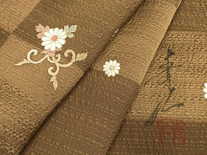 平和屋着物●友禅作家の巨匠　浅井青仁　小紋　花唐草文　金彩　正絹　逸品　AABH0623fy