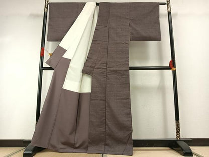 平和屋着物●結城紬　色無地　紫鼠色　正絹　逸品　AABH0629fy
