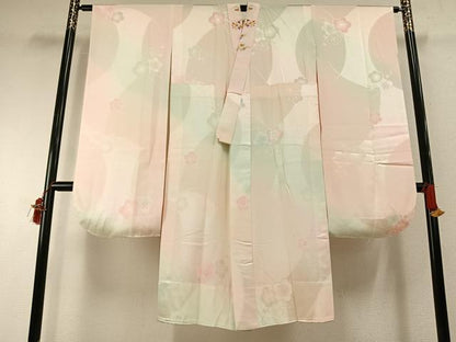 平和屋着物●振袖用長襦袢　無双仕立て　枝梅地紋　暈し染め　半衿刺繍　正絹　逸品　AABH0630fy