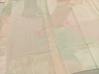 平和屋着物●振袖用長襦袢　無双仕立て　枝梅地紋　暈し染め　半衿刺繍　正絹　逸品　AABH0630fy