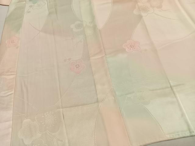 平和屋着物●振袖用長襦袢　無双仕立て　枝梅地紋　暈し染め　半衿刺繍　正絹　逸品　AABH0630fy