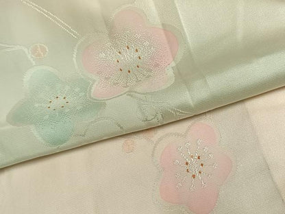 平和屋着物●振袖用長襦袢　無双仕立て　枝梅地紋　暈し染め　半衿刺繍　正絹　逸品　AABH0630fy