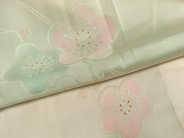 平和屋着物●振袖用長襦袢　無双仕立て　枝梅地紋　暈し染め　半衿刺繍　正絹　逸品　AABH0630fy