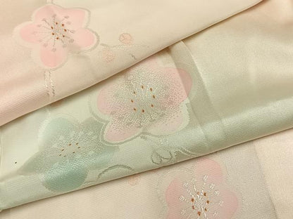 平和屋着物●振袖用長襦袢　無双仕立て　枝梅地紋　暈し染め　半衿刺繍　正絹　逸品　AABH0630fy
