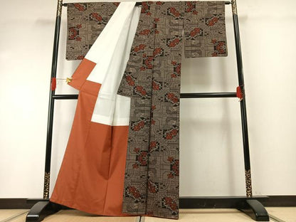 平和屋着物●本場大島紬　一元7マルキ　純泥染　手織　草花文　証紙付き　正絹　逸品　AABH0633fy